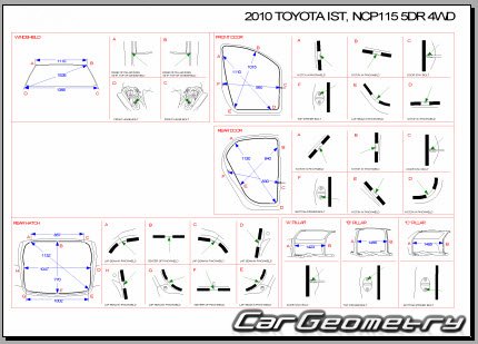   Toyota Ist (NCP110 NCP115 ZSP110) 2007-2014 (RH Japanese market) Body dimensions