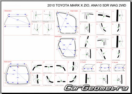 Toyota Mark X ZiO (ANA10 ANA15 GGA10) 20072013 (RH Japanese market) Body dimensions