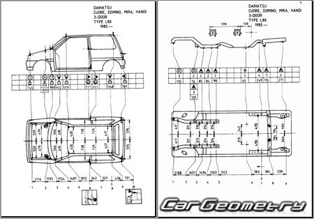   Daihatsu Mira & Coure & Domino (L70 L80) 1985-1992 Body dimensions