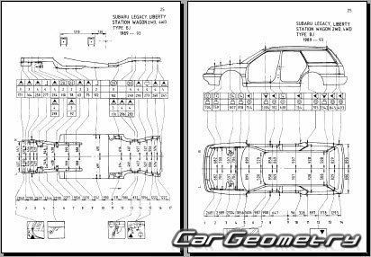 Subaru Legacy (BC BF) 1990-1994 (RH Japanese market) Body dimensions