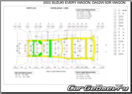 Suzuki Every & Carry Track (DA52 DB52) 1999-2005 (RH Japanese market) Body dimensions