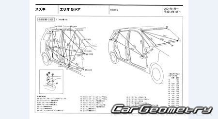 Suzuki Aerio (RA21S RB21S) 2001-2007 (RH Japanese market) Body dimensions