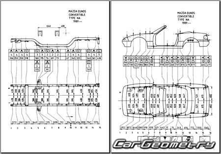 Mazda Roadster & Eunos Roadster (NA6CE) 1989-1997 (RH Japanese market) Body dimensions