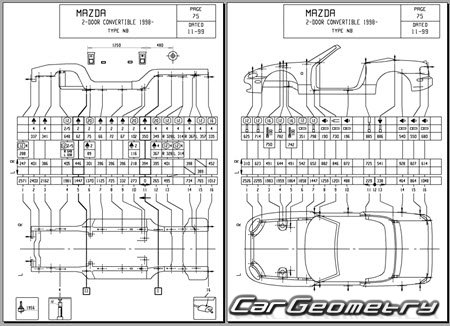 Mazda Roadster (NB) 1998-2005 (RH Japanese market) Body dimensions