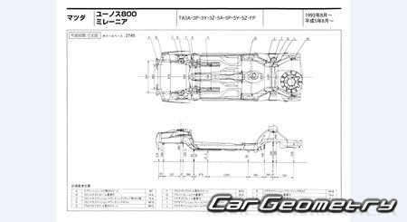 Mazda Millenia & Eunos 800 (TA) 1993-2000 (RH Japanese market) Body dimensions