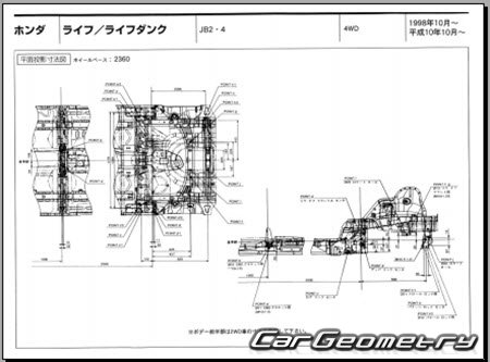 Honda Life (JB1 JB2) & Life Dunk (JB3 JB4) 1998-2003 (RH Japanese market) Body dimensions