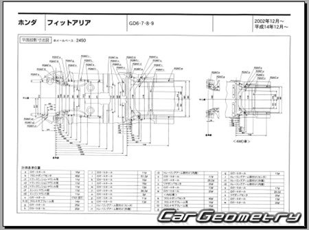 Honda Fit Aria (GD6 GD7 GD8 GD9) 2002-2009 (RH Japanese market) Body dimensions