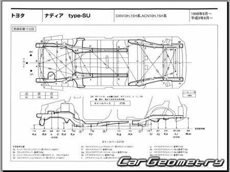 Toyota Nadia (XN10# CN10#) 1998-2003 (RH Japanese market) Body dimensions