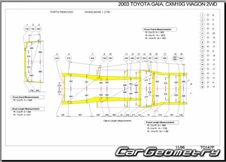 Toyota Gaia (XM1# CM1#) 1998-2004 (RH Japanese market) Body dimensions