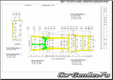 Toyota Gaia (XM1# CM1#) 1998-2004 (RH Japanese market) Body dimensions