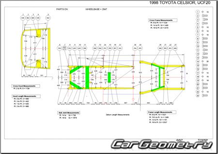 Toyota Celsior (UCF20 UCF21) 1994-2000 (RH Japanese market) Body dimensions