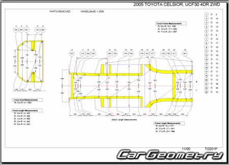 Toyota Celsior (UCF30 UCF31) 2000-2006 (RH Japanese market) Body dimensions