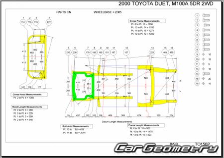 Toyota Duet (M100A M110A) 1998-2004 (RH Japanese market) Body dimensions