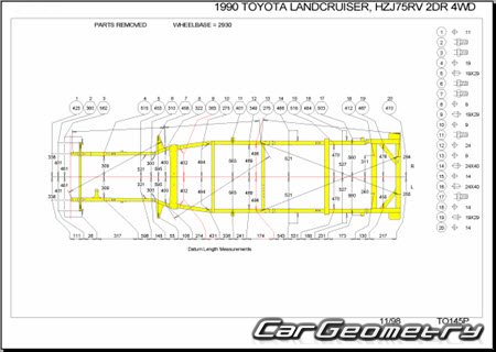 Toyota Land Cruiser 70 1984-2004 (RH Japanese market) Body dimensions