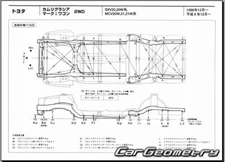 Toyota Camry Gracia (MCV2#, SXV2#) 1996-2001 (RH Japanese market) Body dimensions