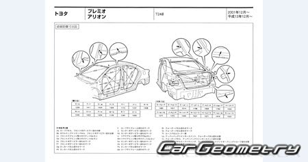 Toyota Allion  Toyota Premio (T240 T245) 2001-2007 (RH Japanese market) Body dimensions