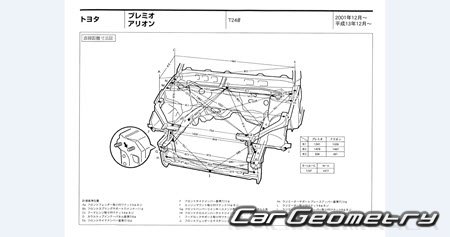 Toyota Allion  Toyota Premio (T240 T245) 2001-2007 (RH Japanese market) Body dimensions