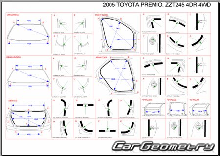 Toyota Allion  Toyota Premio (T240 T245) 2001-2007 (RH Japanese market) Body dimensions