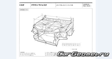 Toyota Crown Majesta (S170) 1999-2004 (RH Japanese market) Body dimensions