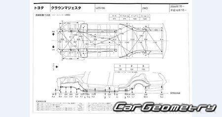 Toyota Crown Majesta (S180) 2004-2009 (RH Japanese market) Body dimensions