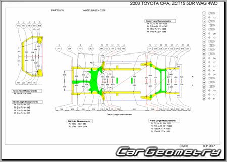 Toyota Opa (ACT10 ZCT10 ZCT15) 2000-2005 (RH Japanese market) Body dimensions