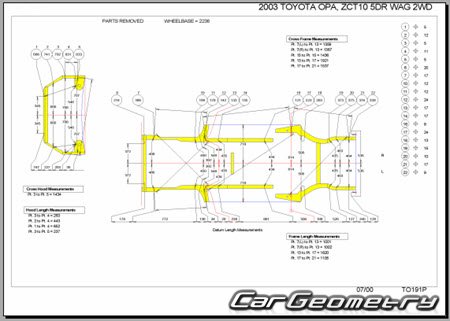 Toyota Opa (ACT10 ZCT10 ZCT15) 2000-2005 (RH Japanese market) Body dimensions