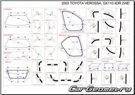 Toyota Verossa (JZX110 GX110 GX115) 20012004 (RH Japanese market) Body dimensions