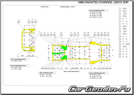 Daihatsu Charade (G200S G201S G203S) 1993-1999 (RH Japanese market) Body dimensions