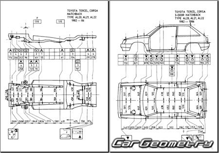 Toyota Corsa & Corolla II & Tercel (AL20) 1982-1989 (RH Japanese market) Body dimensions