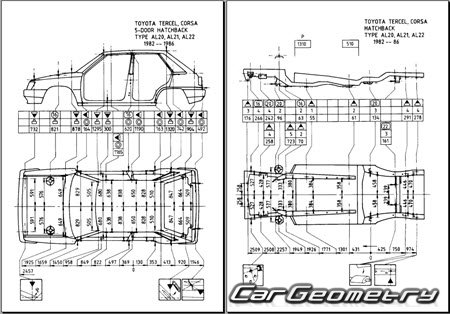 Toyota Corsa & Corolla II & Tercel (AL20) 1982-1989 (RH Japanese market) Body dimensions