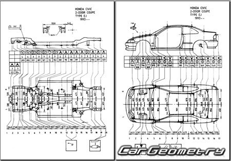 Honda Civic & Civic Ferio (EG3-9 EH1 EJ1) 1991-1995 (RH Japanese market) Body dimensions