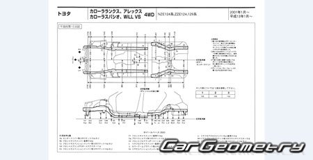 Toyota Corolla Spacio (E12#) 2001-2007 Body dimensions