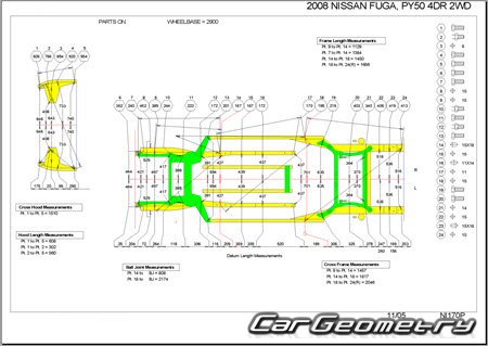   Nissan Fuga (Y50) 2004-2010 (RH Japanese market) Body dimensions