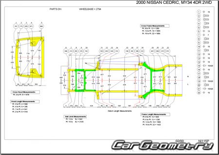 Nissan Cedric & Gloria (Y34) 1999-2004 (RH Japanese market) Body dimensions