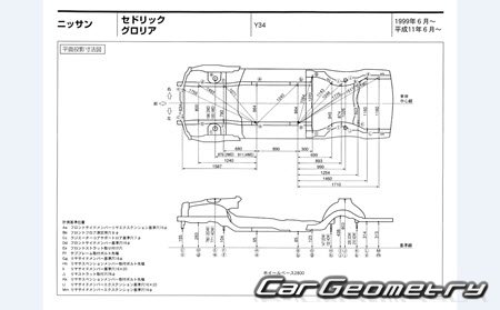 Nissan Cedric & Gloria (Y34) 1999-2004 (RH Japanese market) Body dimensions