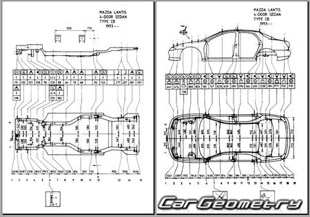 Mazda Lantis (CB) 1993-1997 (RH Japanese market) Body dimensions