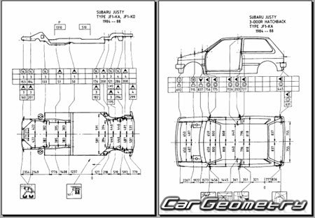 Subaru Justy (KA5 KA6 KA8) 1984-1988 (RH Japanese market) Body dimensions