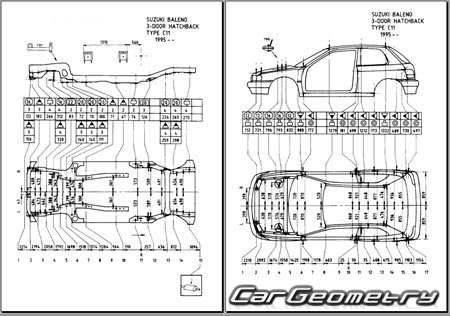 Suzuki Cultus (11S 21S 31S 41W) 1995-2002 (RH Japanese market) Body dimensions