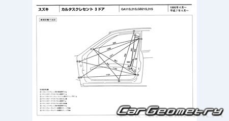 Suzuki Cultus (11S 21S 31S 41W) 1995-2002 (RH Japanese market) Body dimensions