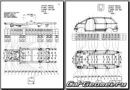 Toyota Estima (CR1# CR2#) 1990-1999 (RH Japanese market) Body dimensions