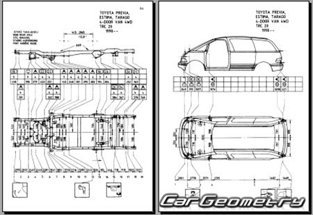 Toyota Estima (CR1# CR2#) 1990-1999 (RH Japanese market) Body dimensions