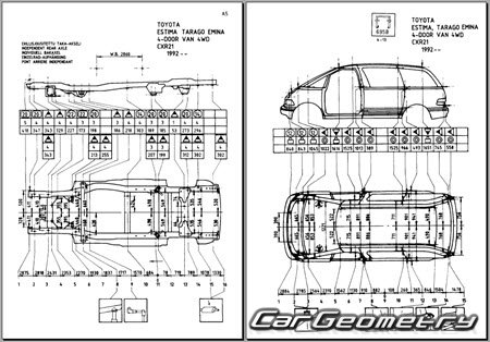 Toyota Estima Emina & Lucida 1992-1999 (RH Japanese market) Body dimensions