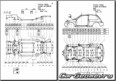 Toyota Corsa & Corolla II & Tercel (EL40) 1990-1994 (RH Japanese market) Body dimensions