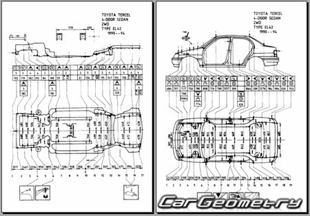 Toyota Corsa & Corolla II & Tercel (EL40) 1990-1994 (RH Japanese market) Body dimensions