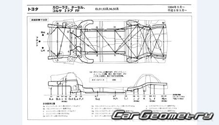 Toyota Corsa & Corolla II & Tercel (EL50) 1994-1999 (RH Japanese market) Body dimensions