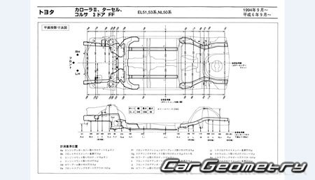 Toyota Corsa & Corolla II & Tercel (EL50) 1994-1999 (RH Japanese market) Body dimensions