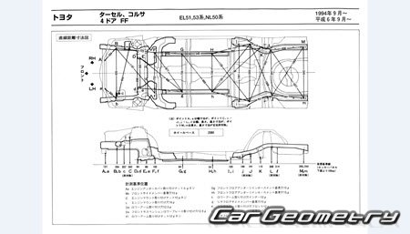 Toyota Corsa & Corolla II & Tercel (EL50) 1994-1999 (RH Japanese market) Body dimensions