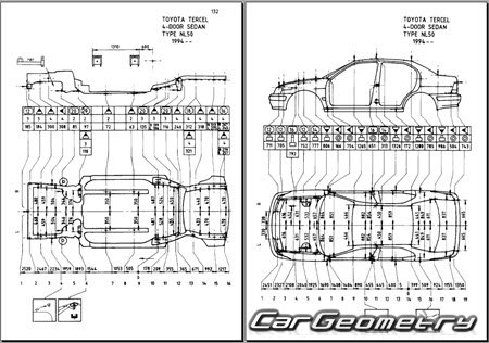 Toyota Corsa & Corolla II & Tercel (EL50) 1994-1999 (RH Japanese market) Body dimensions