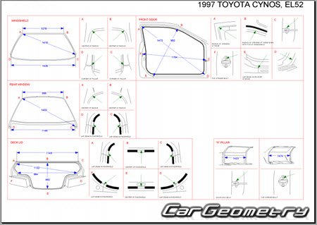 Toyota Cynos (EL52 EL54) 1996-1999 (RH Japanese market) Body dimensions