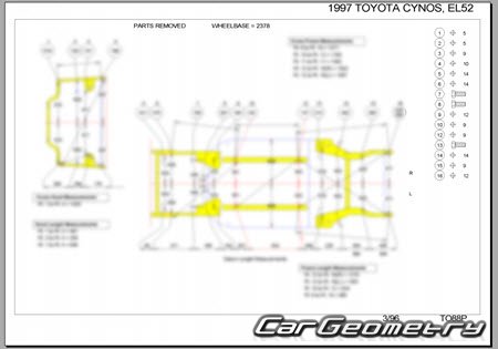 Toyota Cynos (EL52 EL54) 1996-1999 (RH Japanese market) Body dimensions